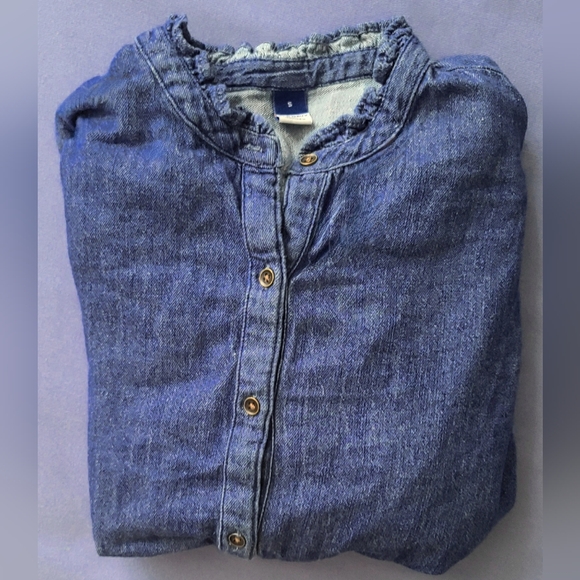 Old Navy Ruffle Collar Medium Wash Denim Shirt - Picture 2 of 6